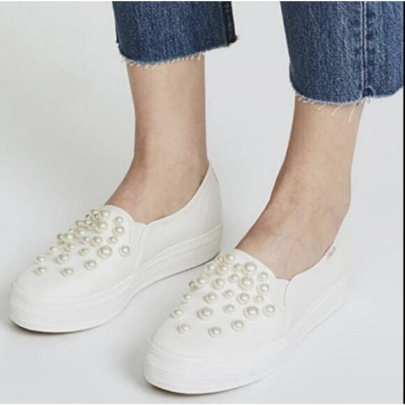 Keds X Kate Spade New York Triple Decker Pearl Embellished Slip-On Sneaker Sz 9 - Picture 10 of 11